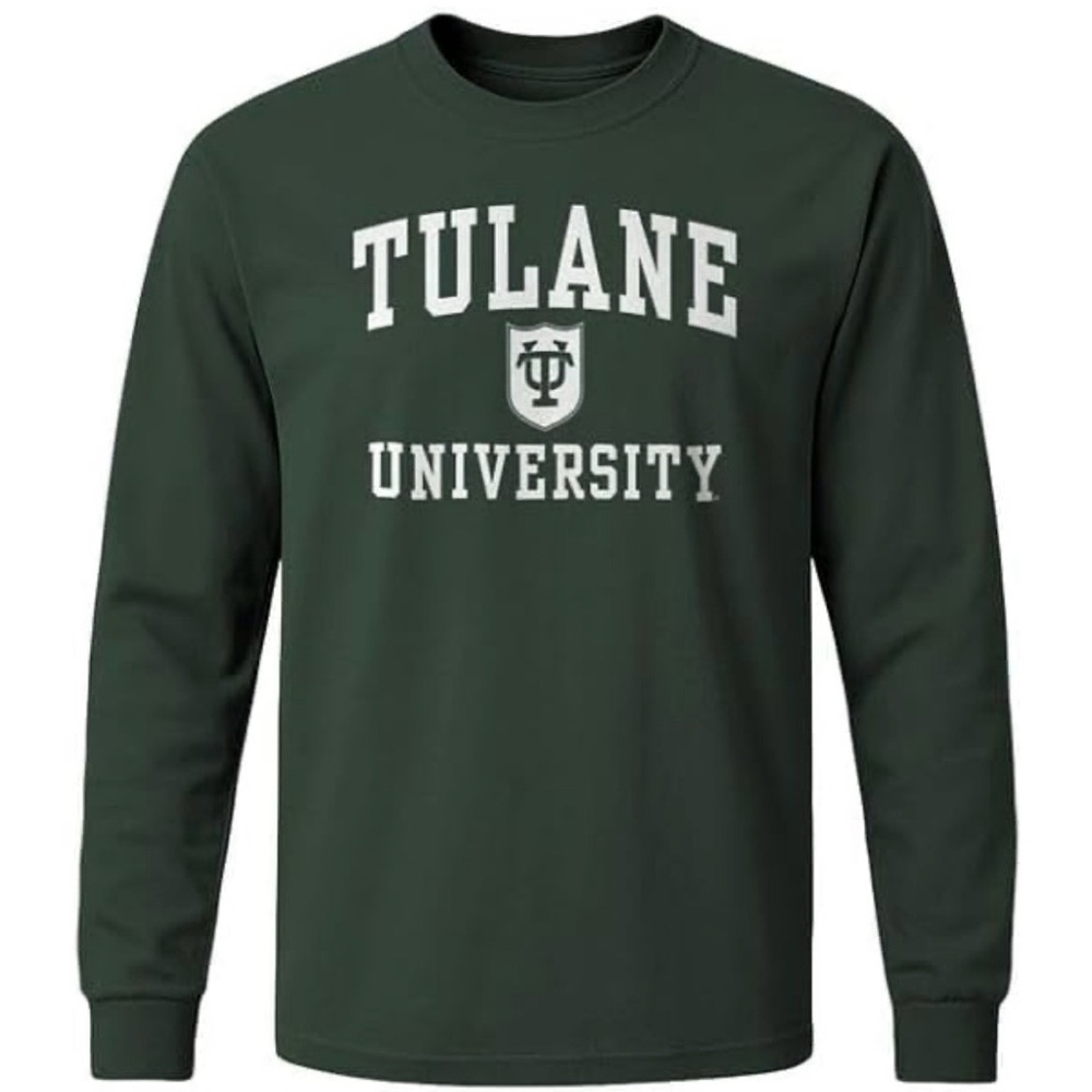 Tulane University Long-Sleeve Tee in Forest Green with White Print